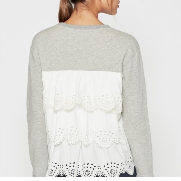 JOIE Devra white eyelet lace back gray sweatshirt pullover M - Picture 2 of 6
